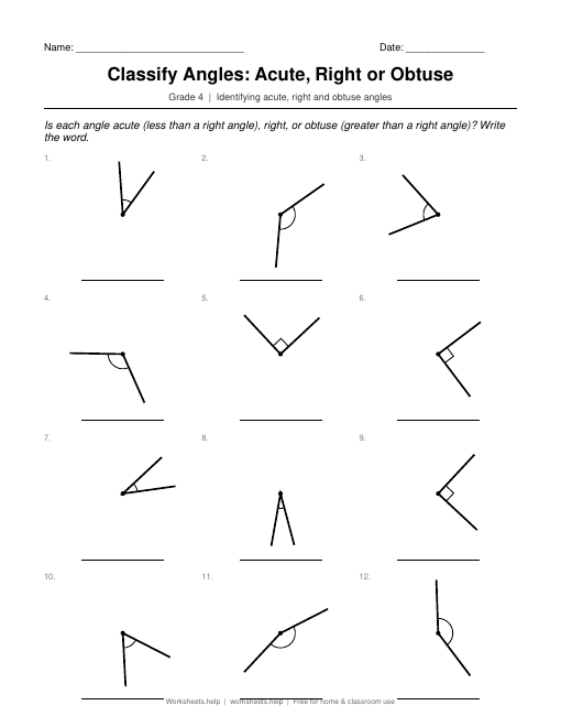 Preview of Classify Angles: Acute, Right or Obtuse worksheet