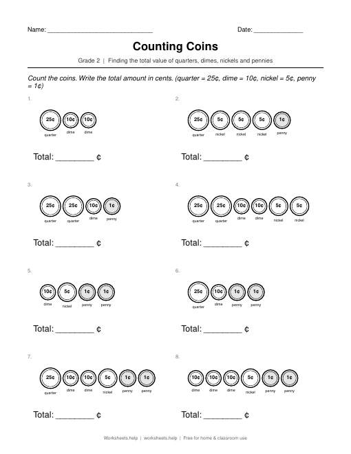 Preview of Counting Coins worksheet