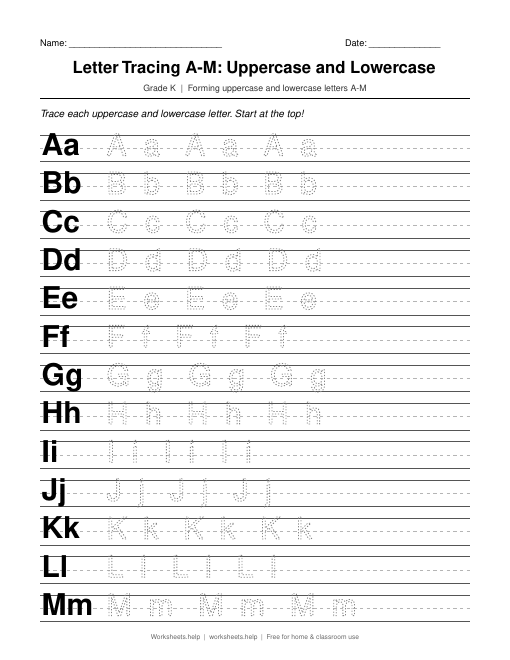 Preview of Letter Tracing A-M: Uppercase and Lowercase worksheet