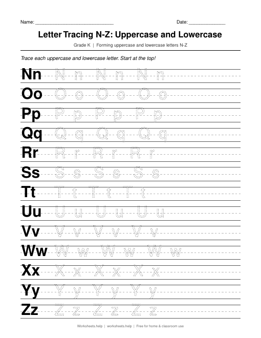 Preview of Letter Tracing N-Z: Uppercase and Lowercase worksheet