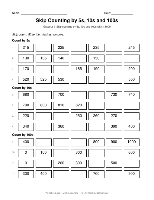 Preview of Skip Counting by 5s, 10s and 100s worksheet