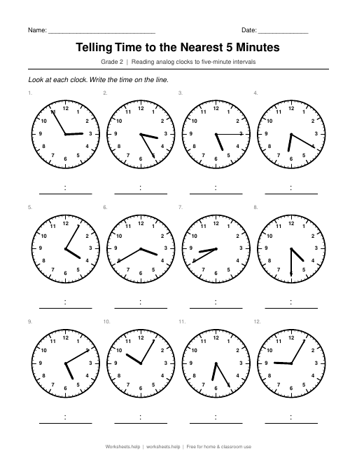 Preview of Telling Time to the Nearest 5 Minutes worksheet