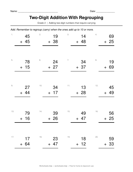 Preview of Two-Digit Addition With Regrouping worksheet